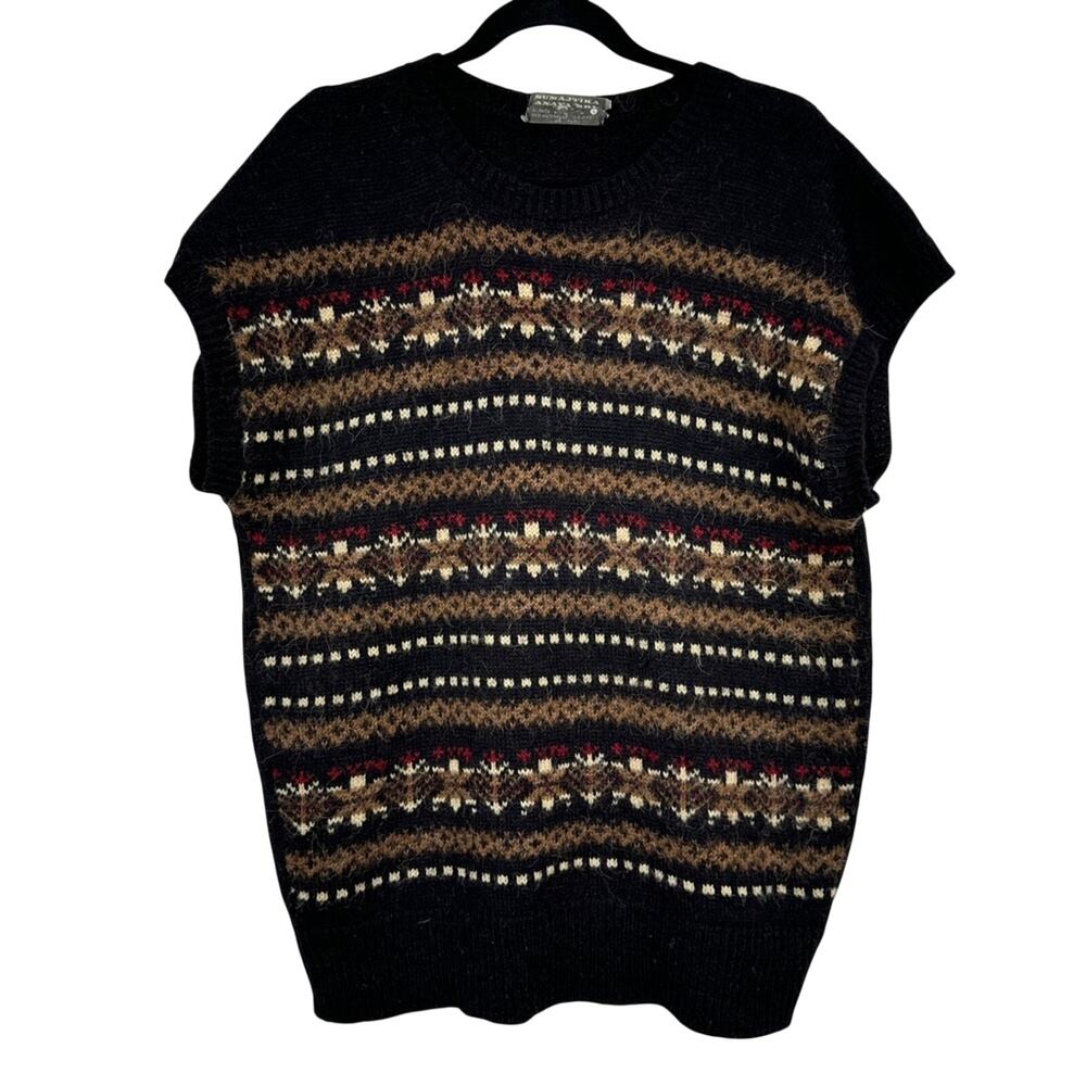 Sumajtika Anaya SRL Peru Alpaca Wool Sweater Vest Womens L Vintage Preppy Brown